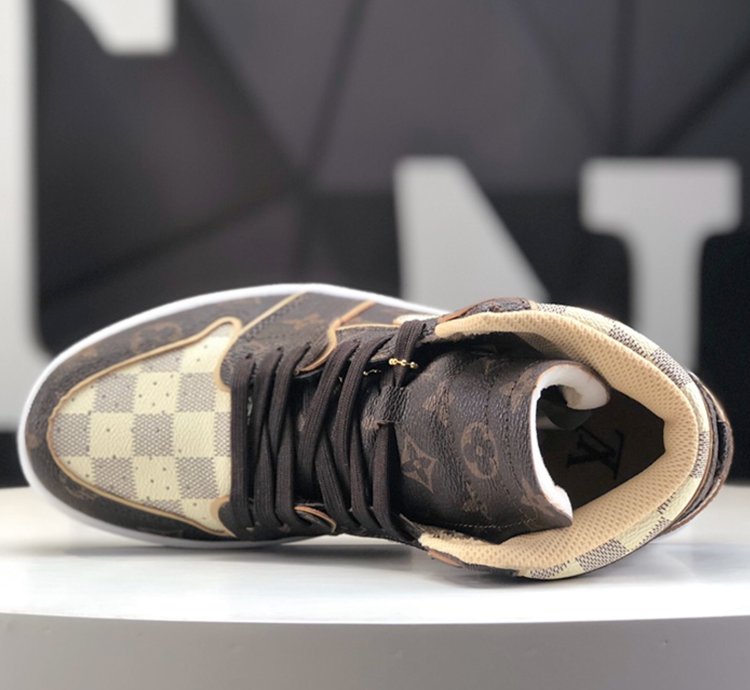 Louis Vuitton x Air Jordan 1 High Lv Damier Azur Monogram Brown