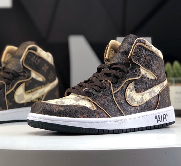 Louis Vuitton x Air Jordan 1 High Lv Damier Azur Monogram Brown
