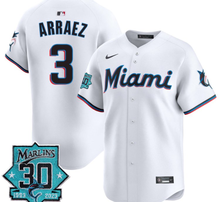 Luis Arraez Jersey 3 Miami Marlins 30 Seasons Anniversary Patch Limited Stitched White