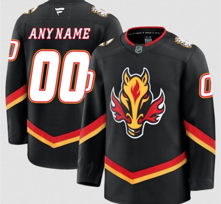 Mens Custom Calgary Flames Jersey Name Number 2025 Black Alternate