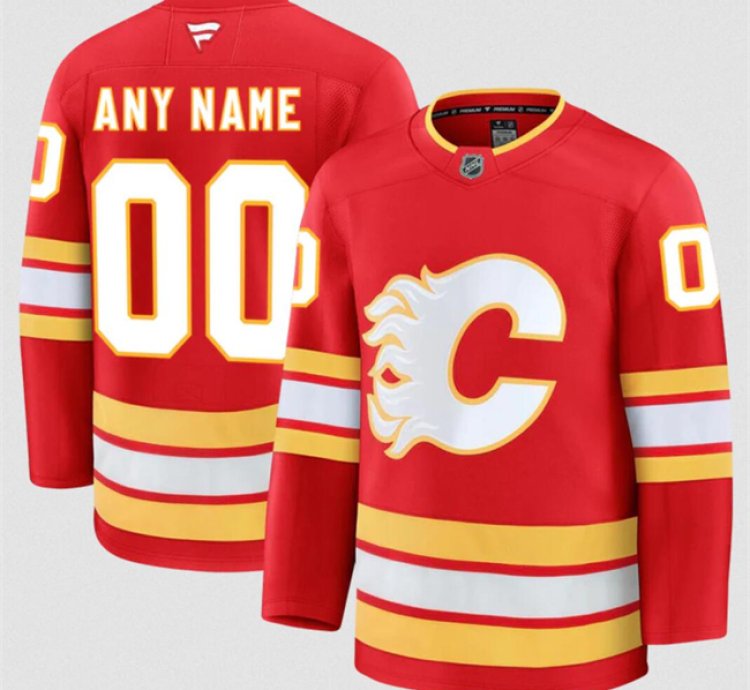 Mens Custom Calgary Flames Jersey Name Number 2025 Home Red Stitched