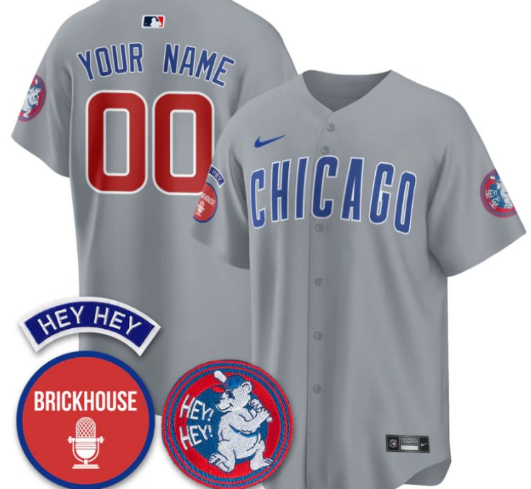 Custom Chicago Cubs Jersey Jack Brickhouse Hey Hey Patch Limited Stitched Gray