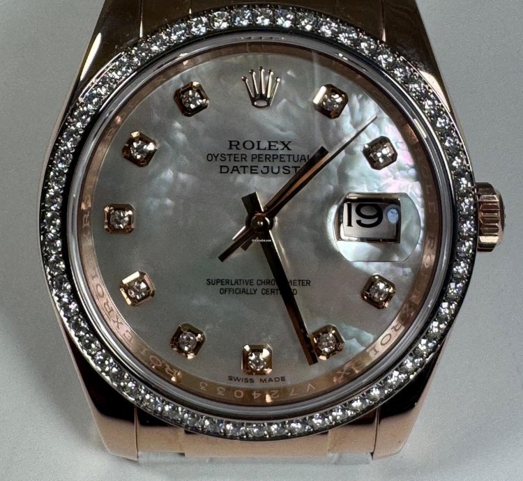 Rolex Datejust 36 18k Rotgold Mit Brillanten Individual Nr V724033 Ro480002-o7609 Vollgold Krokoarmband Mit Zertifikat Rotgold Faltschlie