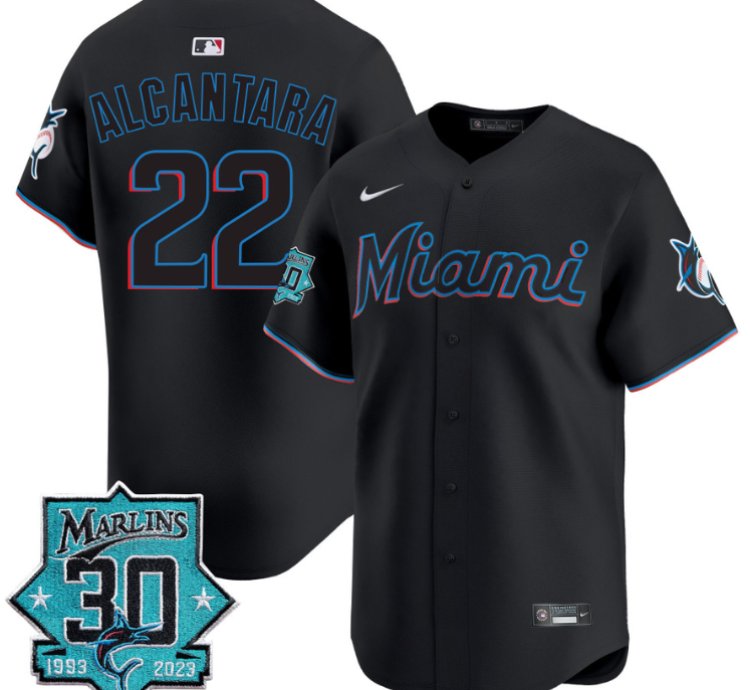 Sandy Alcantara Jersey 22 Miami Marlins 30 Seasons Anniversary Patch Limited Stitched Black