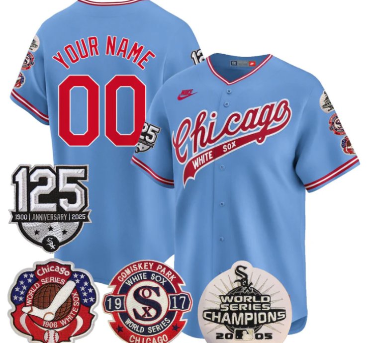 Custom Chicago White Sox Jersey 125th Anniversary World Series Champions Stitched Blue