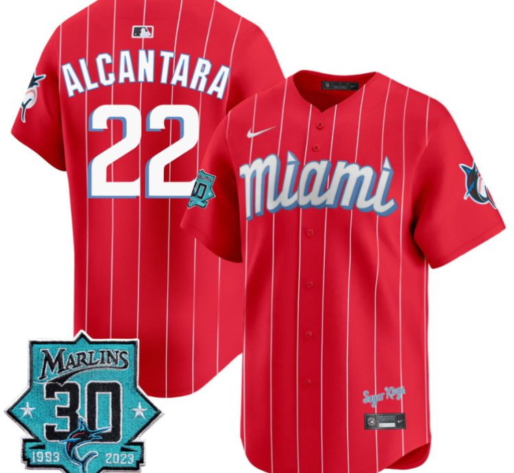 Sandy Alcantara Jersey 22 Miami Marlins 30 Seasons Anniversary Patch Limited Stitched City Connect