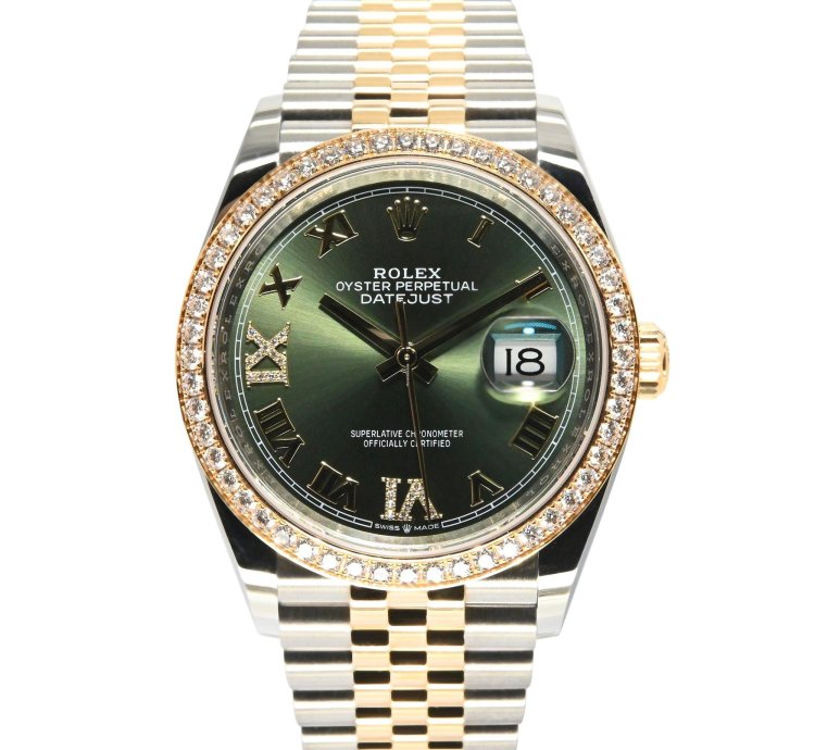 Rolex Datejust 36 36mm 126283rbr-0011 Olive Green Dial With Vi Ix Diamonds