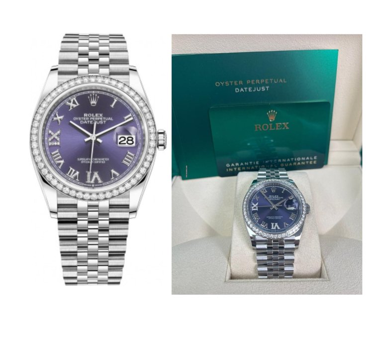 Rolex Datejust 36 36mm Aubergine Purple Roman Dial Jubilee Bracelet Stainless Steel 126284rbr