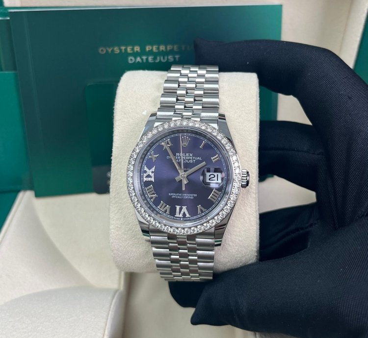 Rolex Datejust 36 36mm Aubergine Purple Roman Dial Jubilee Bracelet Stainless Steel 126284rbr