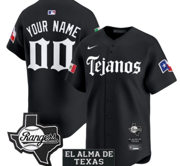 Custom Texas Rangers Jersey Mexico Tejano Barrio Style Vapor Limited Stitched Black