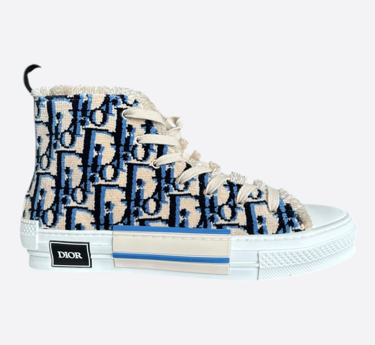 Dior Beige Blue Oblique Tapestry B23 High Top Sneakers
