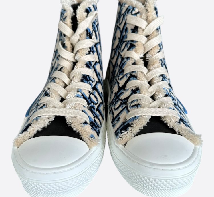 Dior Beige Blue Oblique Tapestry B23 High Top Sneakers