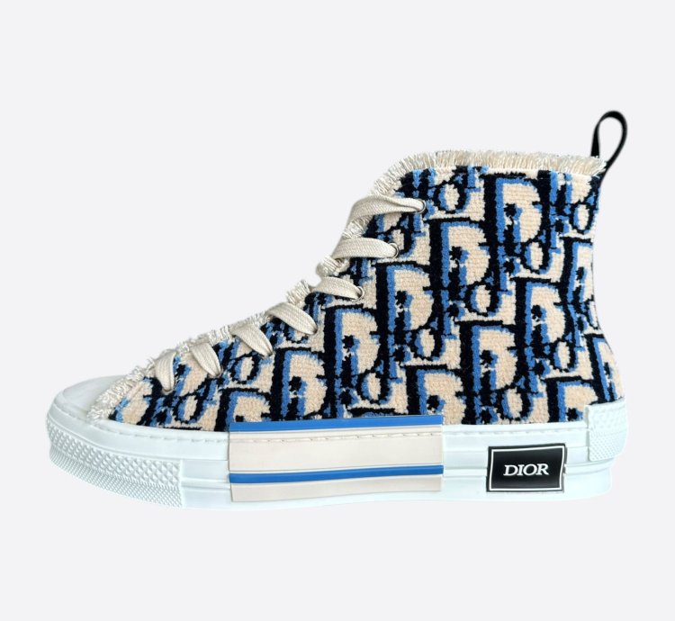 Dior Beige Blue Oblique Tapestry B23 High Top Sneakers