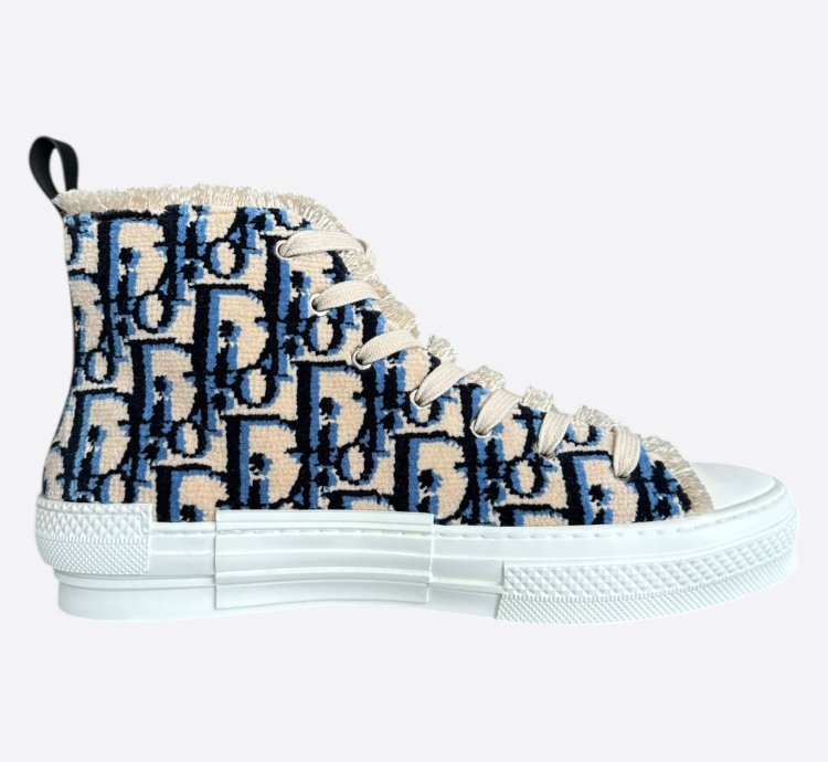 Dior Beige Blue Oblique Tapestry B23 High Top Sneakers