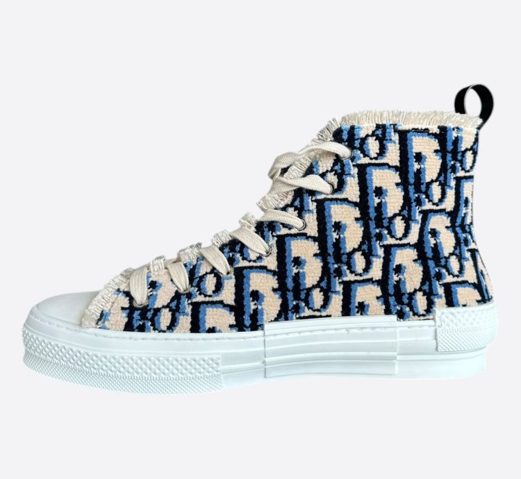 Dior Beige Blue Oblique Tapestry B23 High Top Sneakers