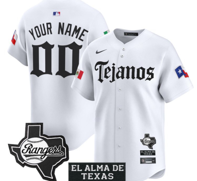 Custom Texas Rangers Jersey Mexico Tejano Barrio Style Vapor Limited Stitched White
