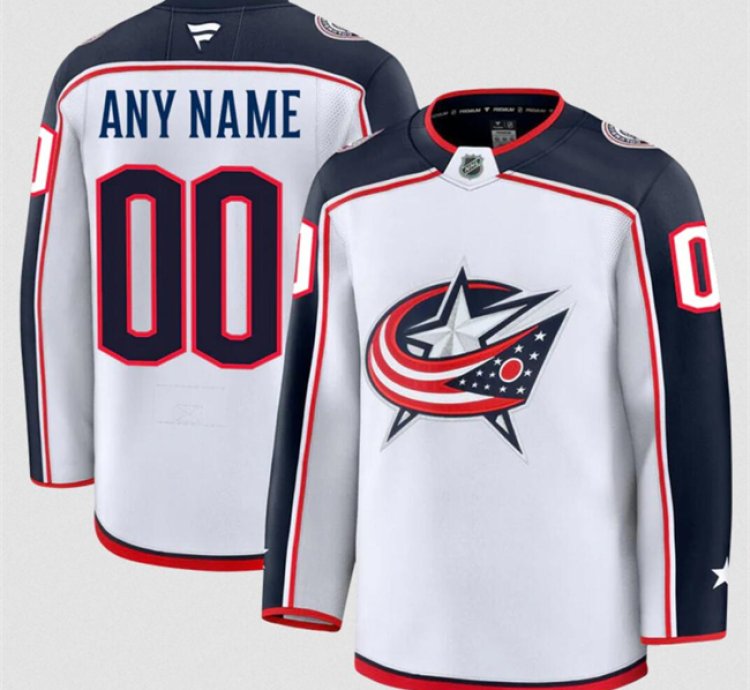 Mens Custom Columbus Blue Jackets Jersey Name Number 2025 Away White
