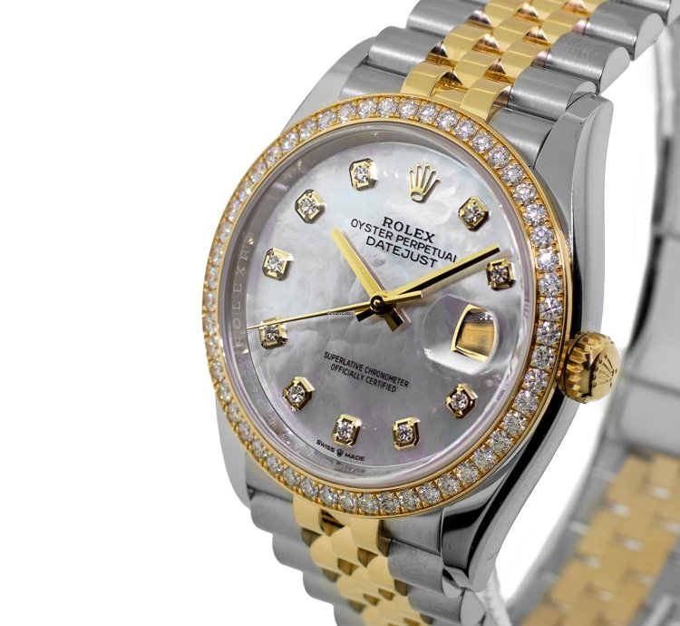 Rolex Datejust 36 36mm Yellow Gold Steel Mop Diamond Dial Diamond Bezel 126283