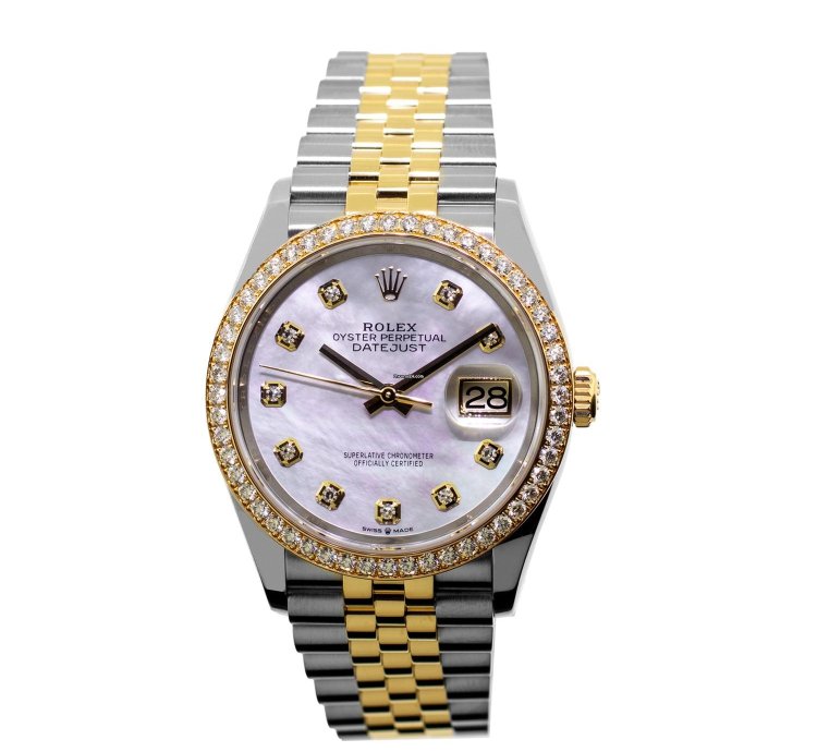 Rolex Datejust 36 36mm Yellow Gold Steel Mop Diamond Dial Diamond Bezel 126283