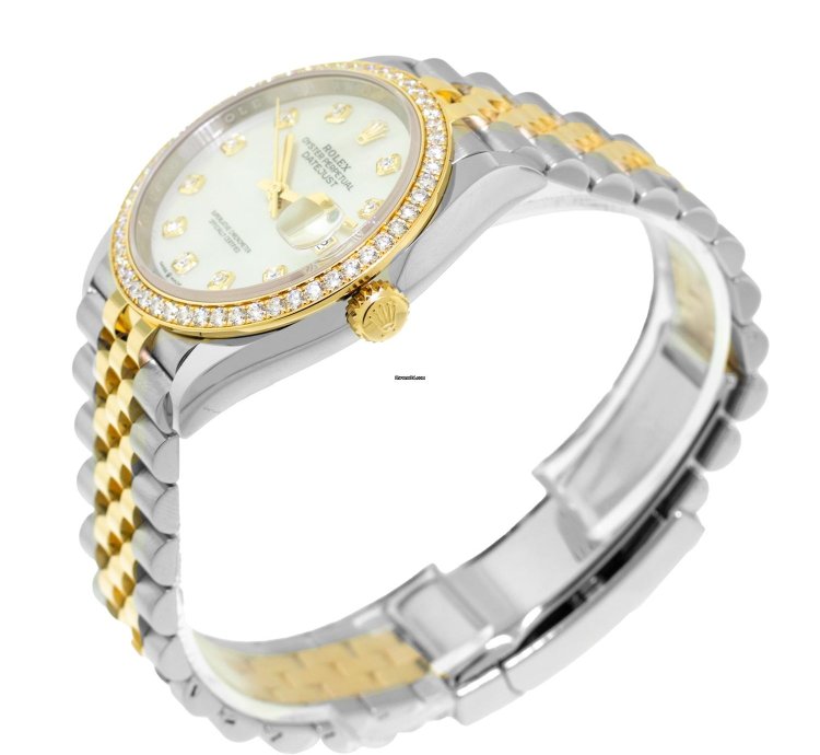 Rolex Datejust 36 36mm Yellow Gold Steel Mop Diamond Dial Diamond Bezel 126283