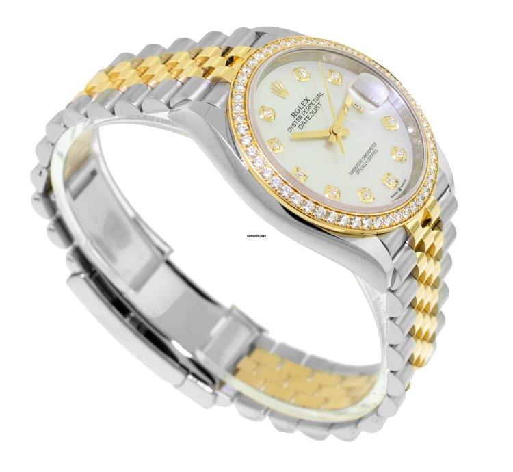 Rolex Datejust 36 36mm Yellow Gold Steel Mop Diamond Dial Diamond Bezel 126283