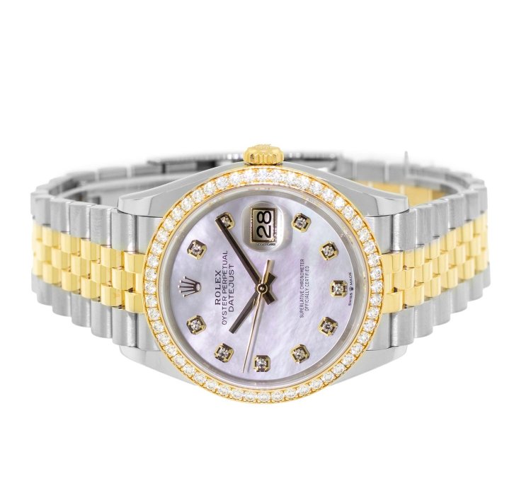 Rolex Datejust 36 36mm Yellow Gold Steel Mop Diamond Dial Diamond Bezel 126283
