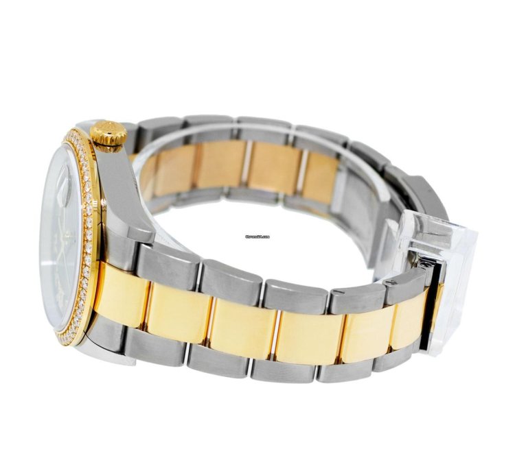 Rolex Datejust 36 36mm Yellow Gold Steel Olive Green Roman Dial Diamond Bezel 126283rbr