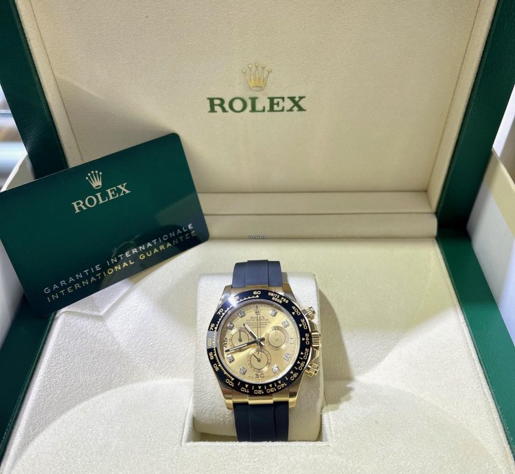 Rolex Daytona 116518ln Factory Diamond Champagne Dial Oysterflex Box And Papers Unworn