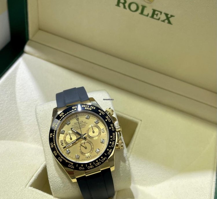 Rolex Daytona 116518ln Factory Diamond Champagne Dial Oysterflex Box And Papers Unworn