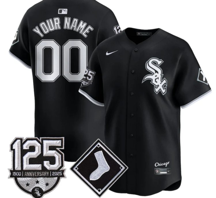 Custom Chicago White Sox Jersey Name Number 125th Anniversary Stitched Black