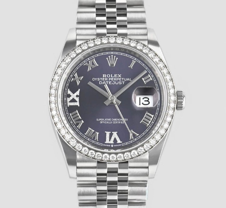 Rolex Datejust 36 Aubergine Roman Vi Ix Diamond White Gold 36mm