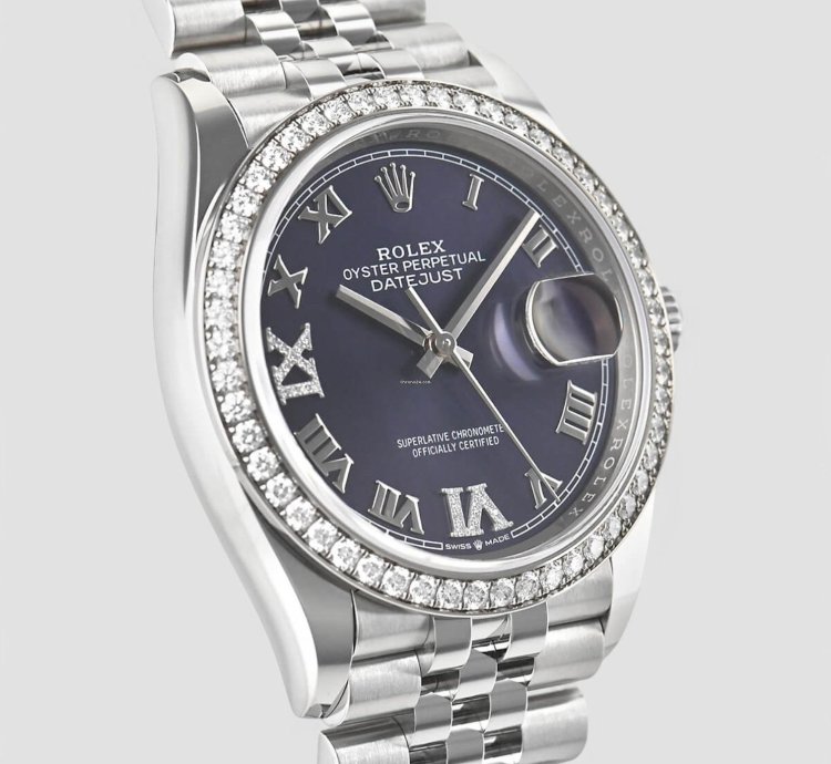 Rolex Datejust 36 Aubergine Roman Vi Ix Diamond White Gold 36mm