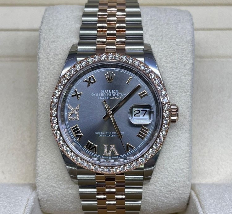 Rolex Datejust 36 Grey Roman Vi Ix Bezel Diamond 36mm