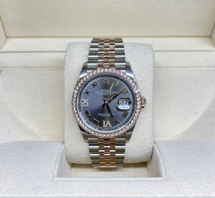 Rolex Datejust 36 Grey Roman Vi Ix Bezel Diamond 36mm