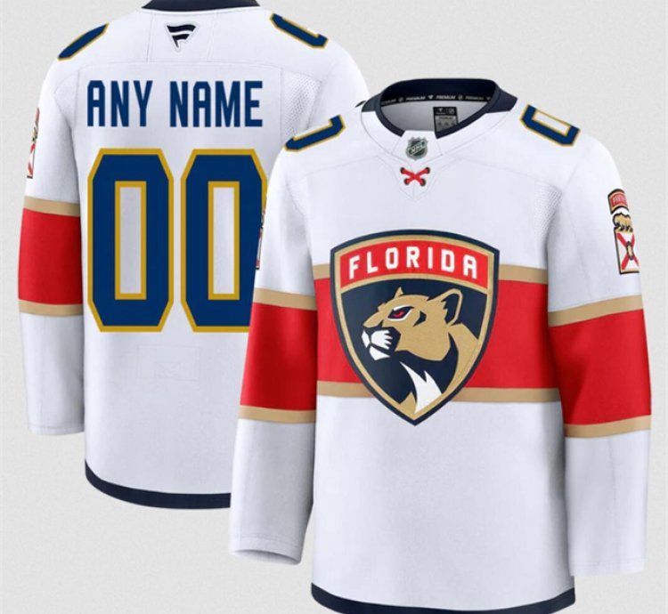 Mens Custom Florida Panthers Jersey Name Number 2025 Away White