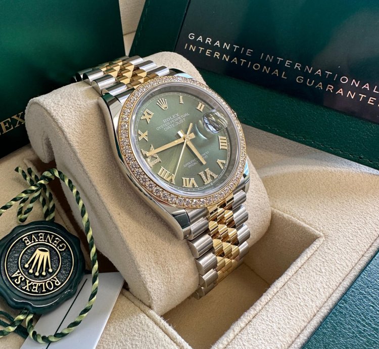 Rolex Datejust 36 New 2024 Green Roman Diamond Bezel Dial Jubilee Bracelet Two Tone Yellow