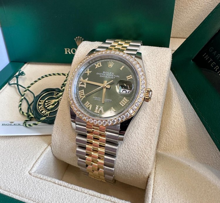 Rolex Datejust 36 New 2024 Green Roman Diamond Bezel Dial Jubilee Bracelet Two Tone Yellow
