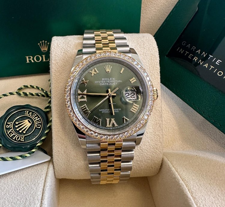 Rolex Datejust 36 New 2024 Green Roman Diamond Bezel Dial Jubilee Bracelet Two Tone Yellow