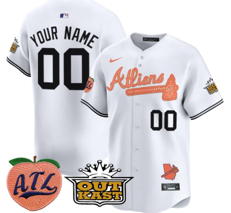 Custom Atlanta Braves Jersey Atliens Peach Vapor Premier Limited Stitched White
