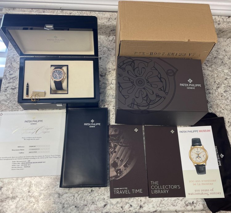 Patek Philippe Aquanaut 5164r Travel Time 18k Rose Gold Boxes Papers