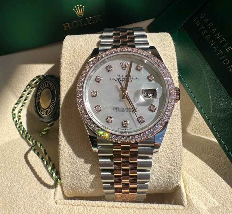 Rolex Datejust 36 New 2024 Mother Of Pearl Diamond Dial Diamond Bezel Tt Rose Gold Jubilee