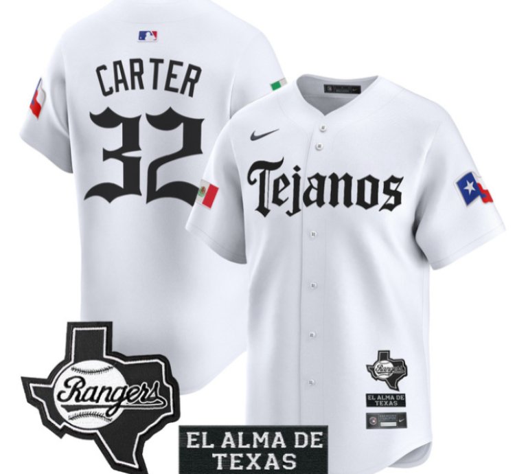 Evan Carter Jersey 32 Texas Rangers Mexico Tejano Barrio Style Vapor Limited Stitched White