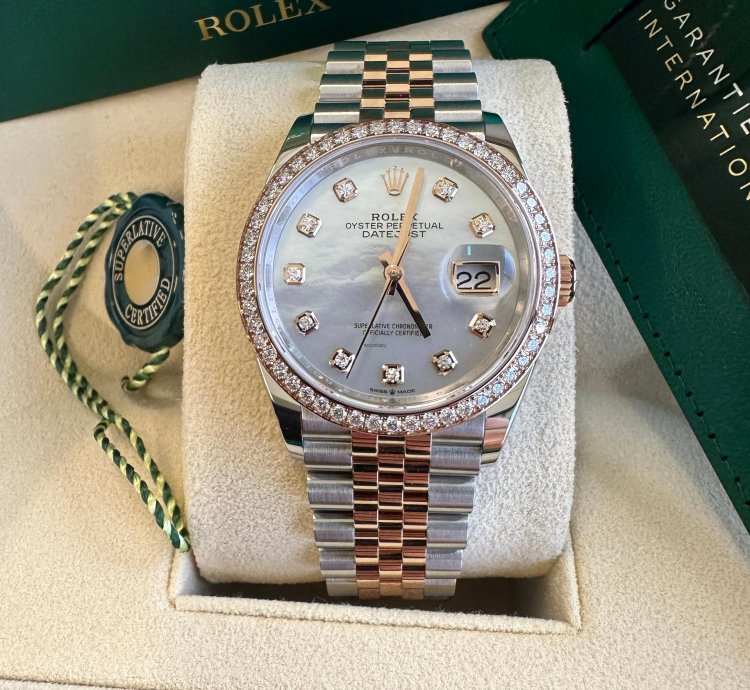 Rolex Datejust 36 New 2024 Mother Of Pearl Diamond Dial Diamond Bezel Tt Rose Gold Jubilee