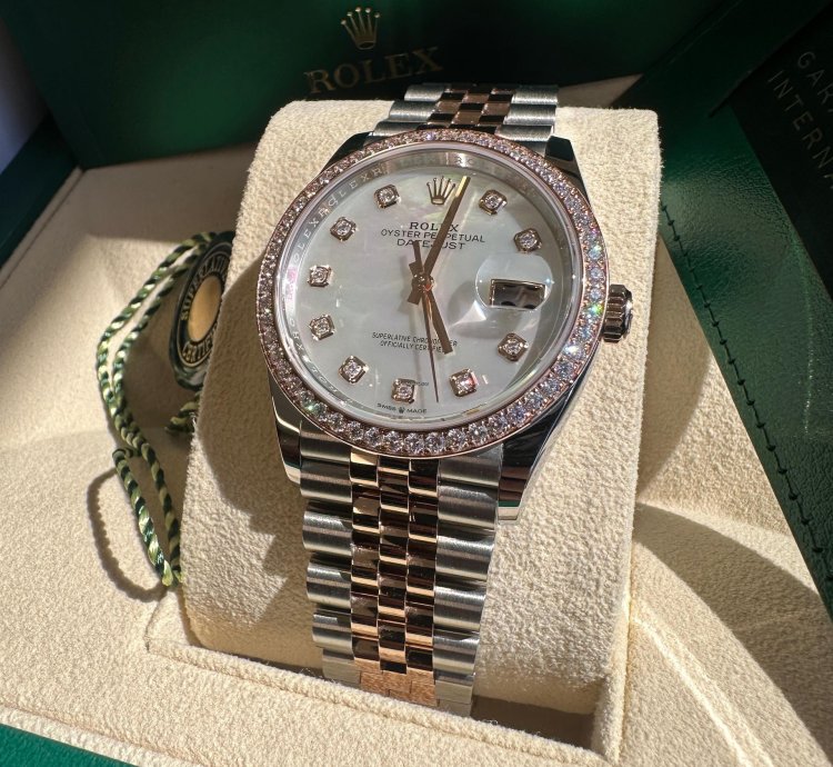 Rolex Datejust 36 New 2024 Mother Of Pearl Diamond Dial Diamond Bezel Two Tone Rose Gold Jubilee
