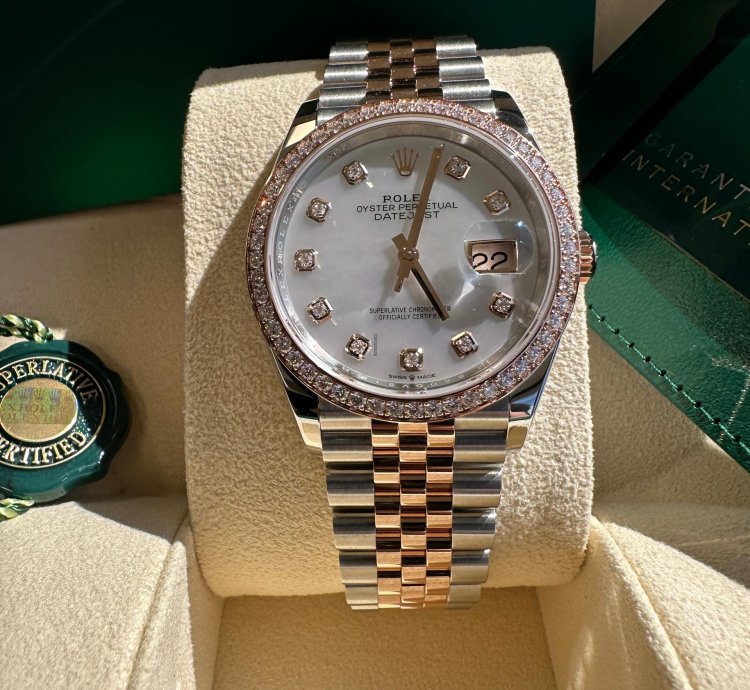 Rolex Datejust 36 New 2024 Mother Of Pearl Diamond Dial Diamond Bezel Two Tone Rose Gold Jubilee