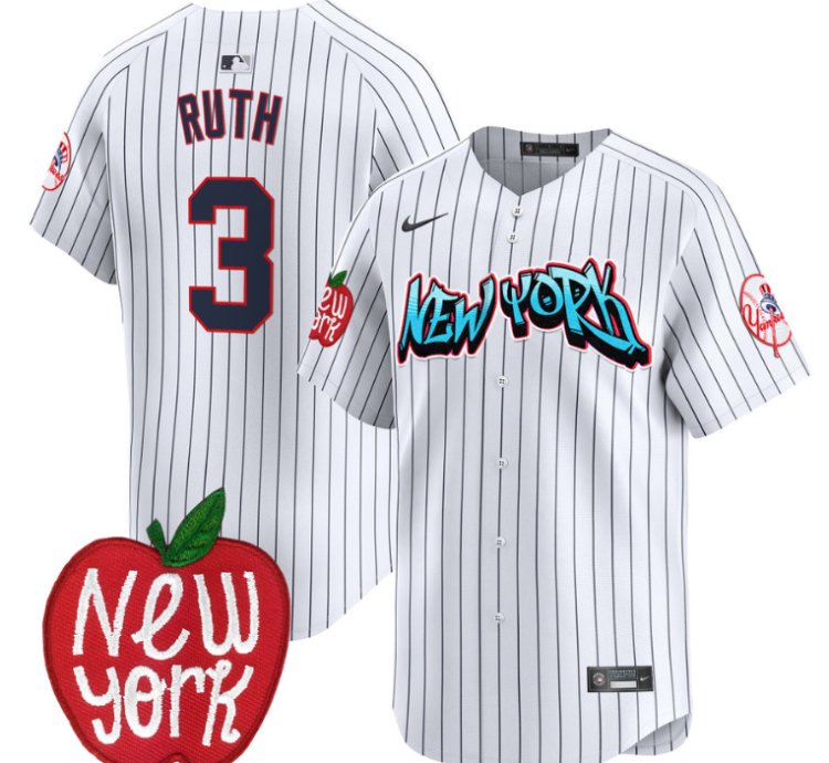 Babe Ruth Jersey 3 New York Yankees Apple Patch Vapor Premier Limited Stitched Pinstripe