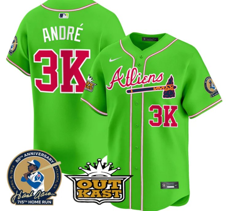 André Jersey 3k Atlanta Braves Atliens Hank Aaron Patch Limited Stitched Bright Green