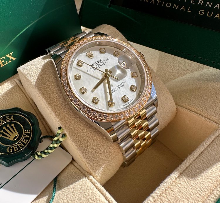 Rolex Datejust 36 New 2024 Mother Of Pearl Diamond Dial Diamond Bezel Two Tone Yellow Jubilee