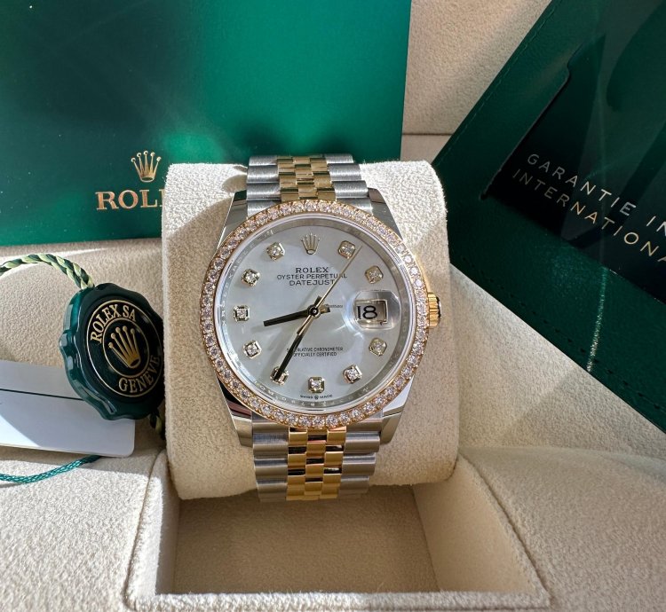 Rolex Datejust 36 New 2024 Mother Of Pearl Diamond Dial Diamond Bezel Two Tone Yellow Jubilee