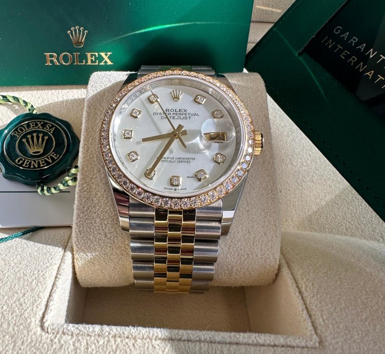 Rolex Datejust 36 New 2024 Mother Of Pearl Diamond Dial Diamond Bezel Two Tone Yellow Jubilee